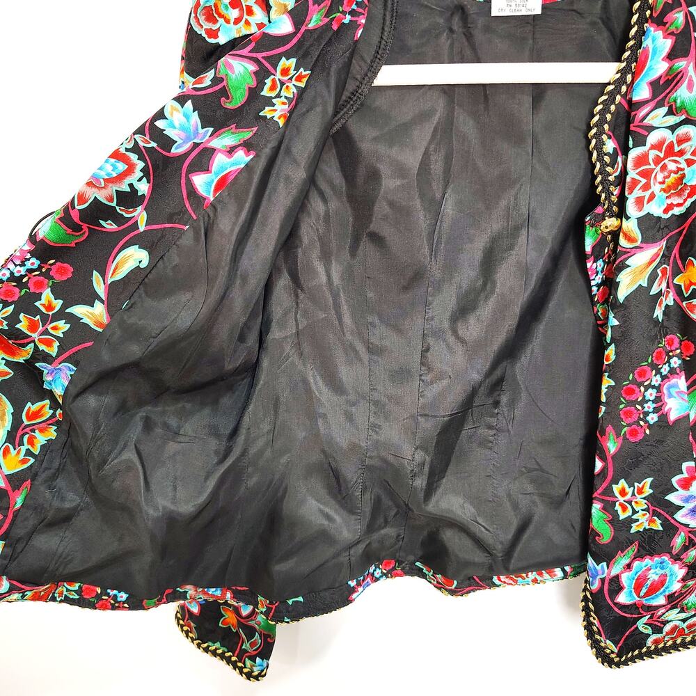 Vintage Maggy London Womens 8 Blazer Jacket Silk Multicolor Floral Bright 80s - Picture 4 of 13